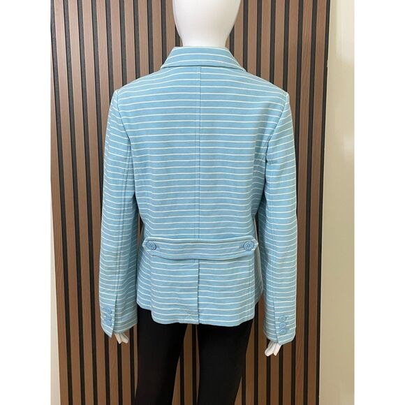 Talbots Women's M Blue Blazer Cotton Jacket Nautical Striped Career Stretch - Picture 2 of 10